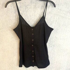 H&M L.O.G.G. Button Down Tank Top, Black Ribbed Women's Size M Lightly worn